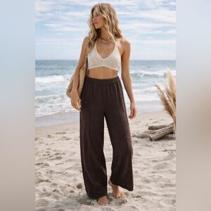 FP BEACH Free People Women's Brown Wide-Leg Pants Size L EUC